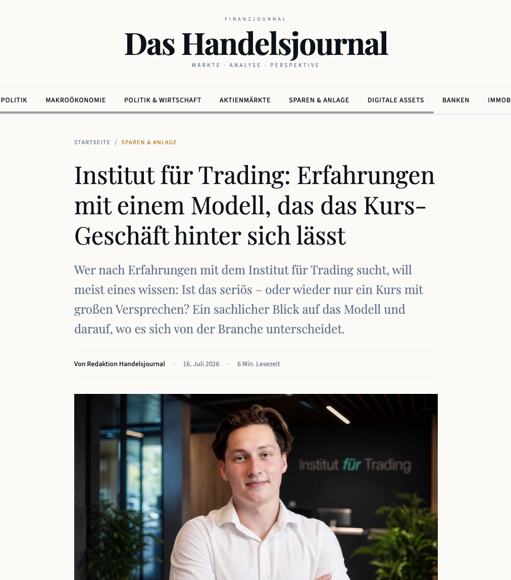 Artikel in Das Handelsjournal: Institut für Trading: Erfahrungen mit einem Modell, das das Kurs-Geschäft hinter sich lässt